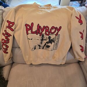 PLAYBOY Beige Graphic Crewneck Sweater
